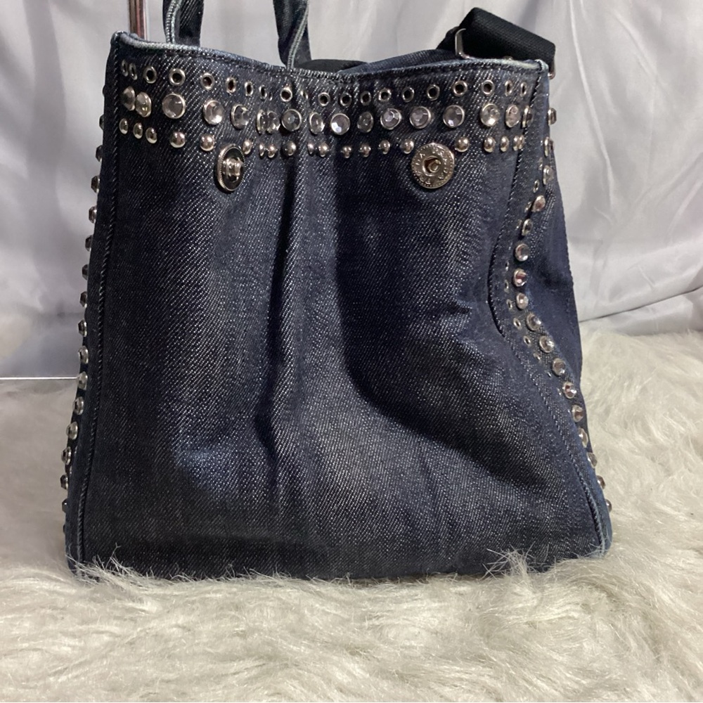 SOLD………Prada Canapa Studded Grommet Embellished Denim Tote w/ Long Strap RARE - Picture 5 of 16
